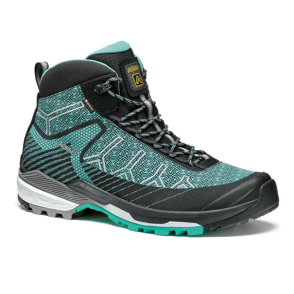 Asolo Womens Falcon EVO Jacquard GV GORE-TEX Hiking Boots (Black/Aqua Green)