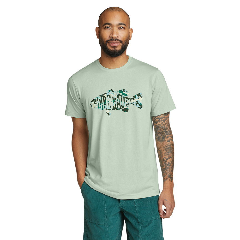 Eddie Bauer Unisex Camo Fish Graphic T-Shirt (Celadon)