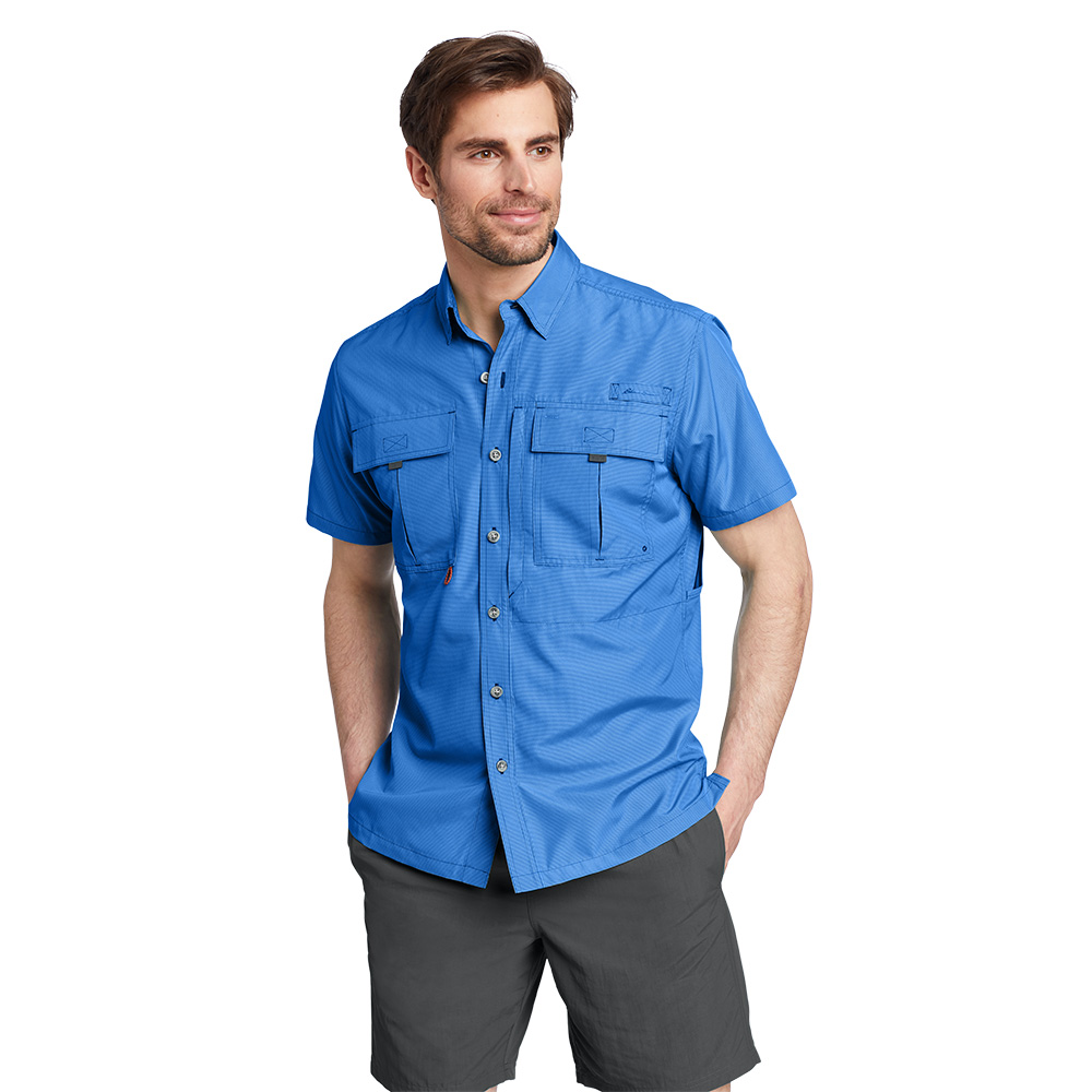 Eddie Bauer Mens UPF Guide 2.0 Short Sleeve Shirt (Brilliant Blue)