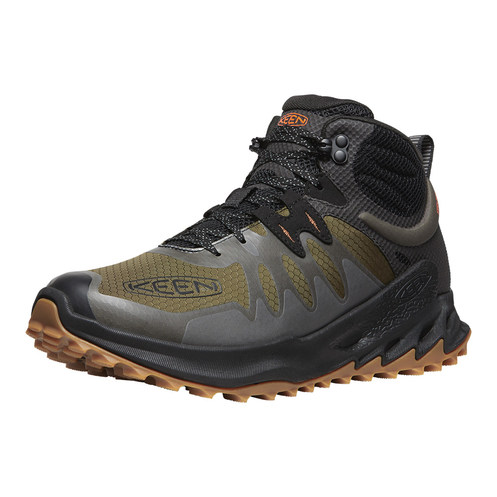 Keen Mens Zionic Mid Waterproof Hiking Boots (Dark Olive / Scarlet Ibis)