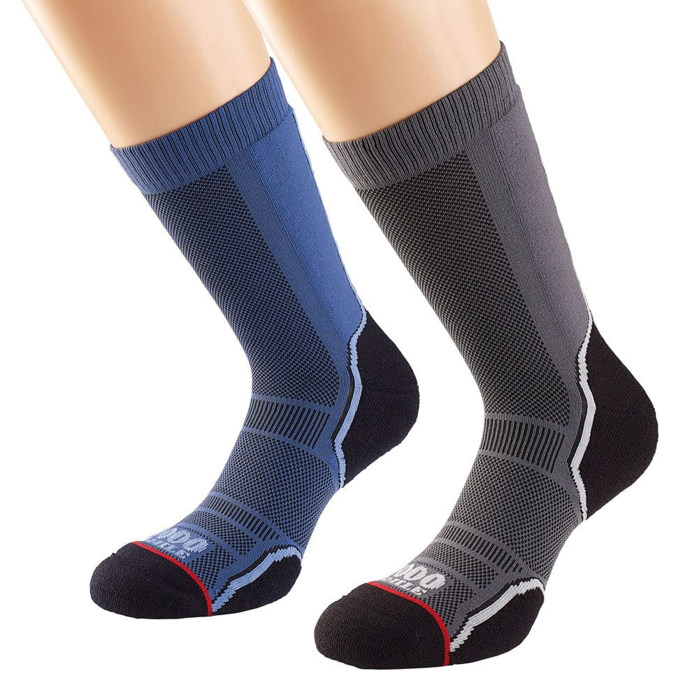 1000 Mile Mens Trek Single Layer Socks Twin Pack (Grey / Navy)