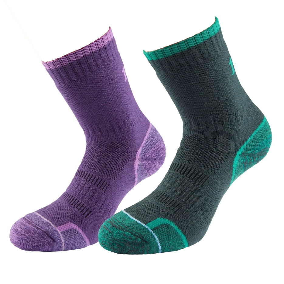 1000 Mile Womens Twin Pack Walking Socks (Purple / Emerald)