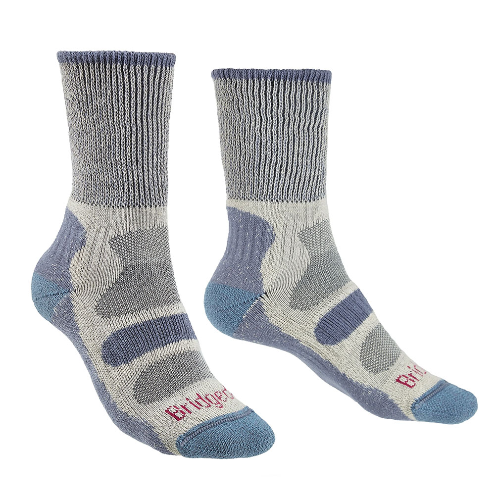 Bridgedale Womens Hike Lightweight Cotton Cool Comfort Boot Socks (Smoky Blue)