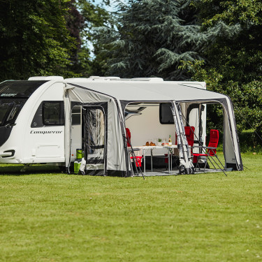 Vango Balletto 390 Air Elements Shield Caravan Awning - Lifestyle Front Open
