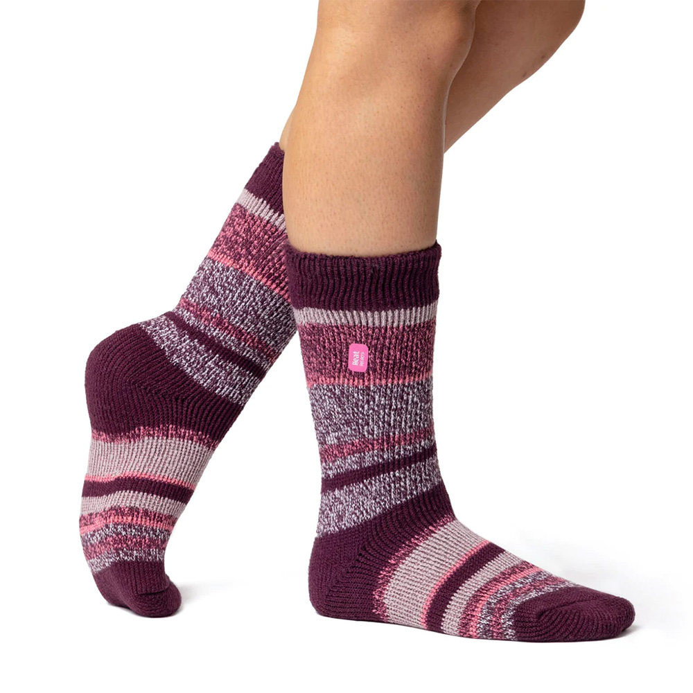 Heat Holders Womens Original Fleckney Twist Stripe Socks (Wine / Pink)