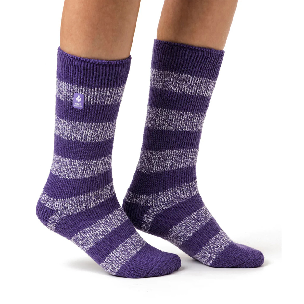 Heat Holders Womens Original Tuscany Chunky Stripe Socks (Mulberry Purple / White)