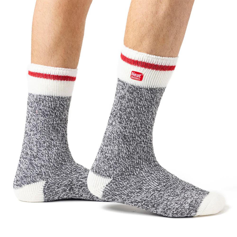 Heat Holders Mens Tryfan Twist Stripe Socks (Cream / Charcoal)