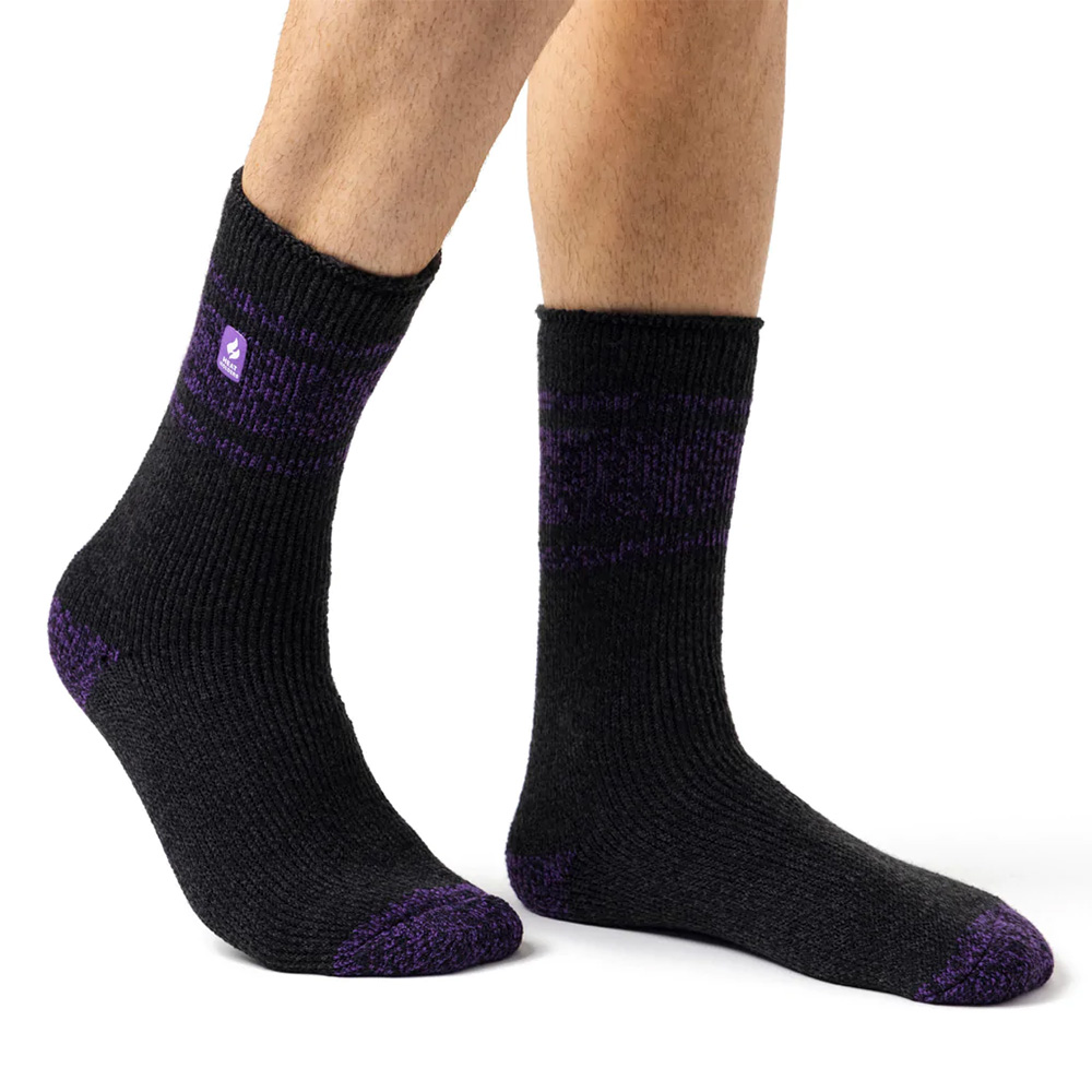 Heat Holders Mens Original 3 Stripe Socks (Charcoal / Purple)