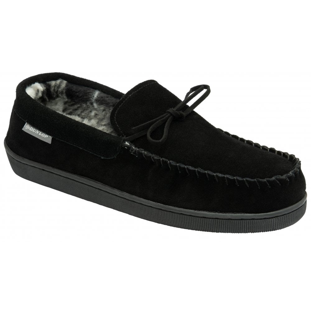 Dunlop Mens Adrian Moccasin Slippers (Black)