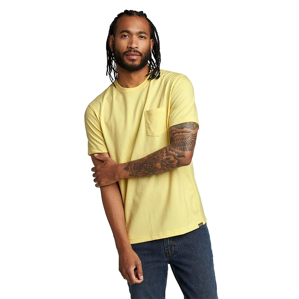 Eddie Bauer Mens Legend Washpro Short Sleeved T-Shirt with Pocket (Light Yellow)