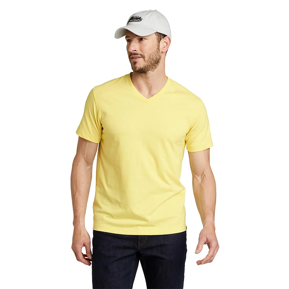Eddie Bauer Mens Legend Washpro Short Sleeved V-Neck T-Shirt (Light Yellow)