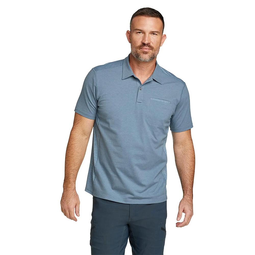 Eddie Bauer Mens Adventurer Short-Sleeve Polo Shirt (Chambray Blue)