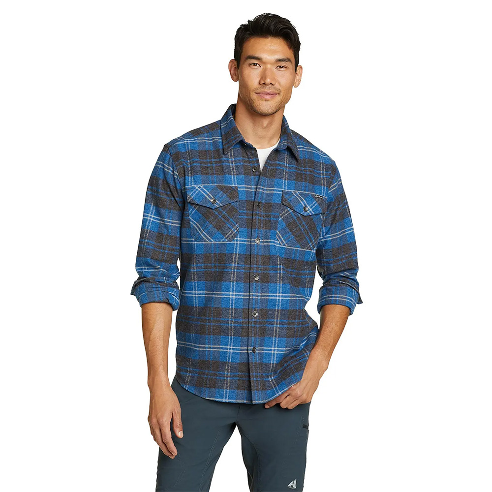 Eddie Bauer Mens Hemplify Flannel Long Sleeved Shirt (Blue)