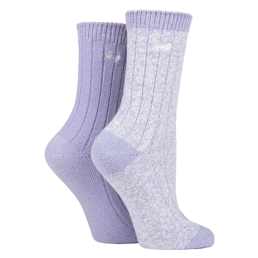 Jeep Womens 2 Pack Super Soft Ribbed Boot Socks (Lilac / Cream)