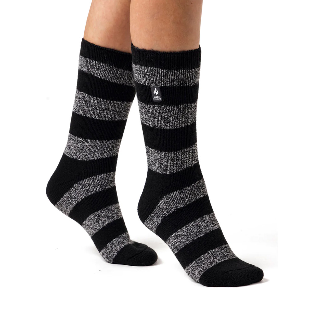 Heat Holders Womens LITE Bologna Chunky Stripe Socks (Black / White)