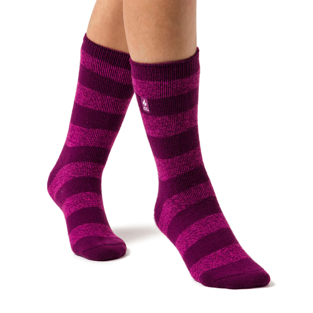 Heat Holders Womens LITE Bologna Chunky Stripe Socks (Fuchsia / Berry)