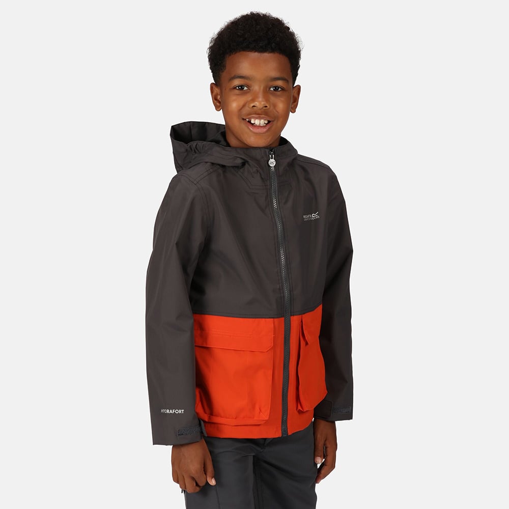 Regatta Kids Hywell Waterproof Jacket (Seal Grey / Rust Orange)