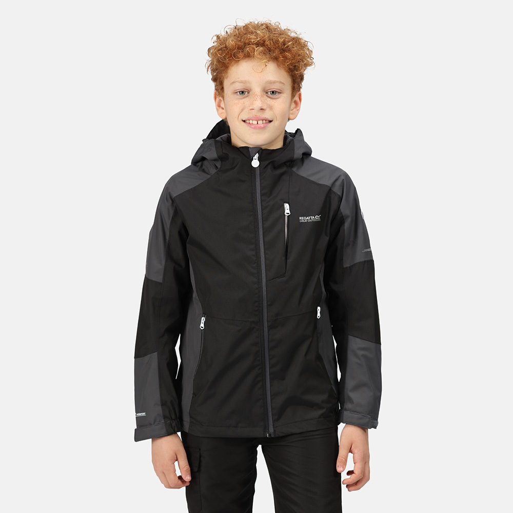 Regatta Kids Calderdale II Waterproof Jacket (Black / Seal Grey)
