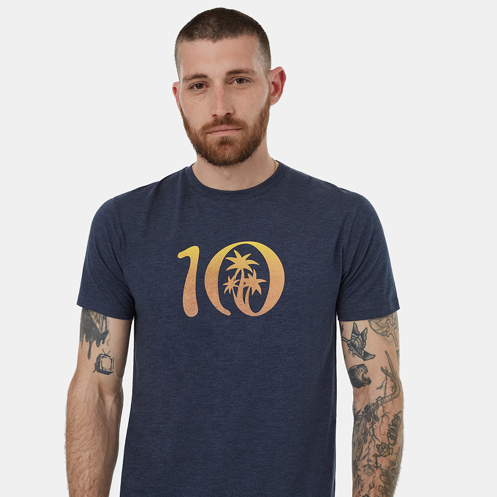 Tentree Mens Palm 10 T-Shirt (Dress Blue Heather / Samoan Sun)