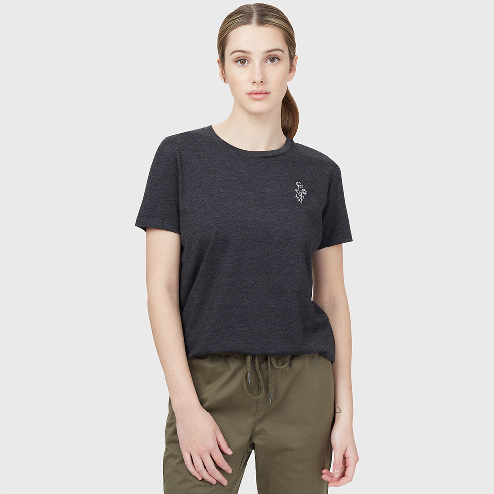 Tentree Womens Wildflower Embroidery T-Shirt (Meteorite Black Heather)