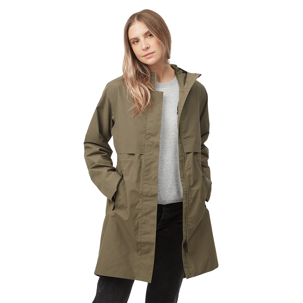 Tentree Womens Long Rain Waterproof Jacket (Olive Night Green)