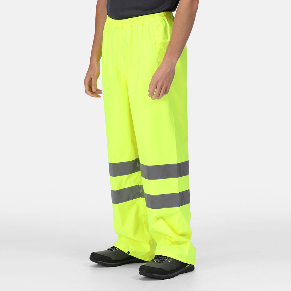 Regatta Professional Mens Hi Vis Pro Waterproof Reflective Packaway Work Over Trousers (Yellow)