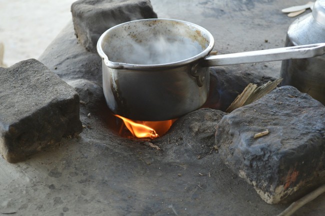 Pan cooking on campfire