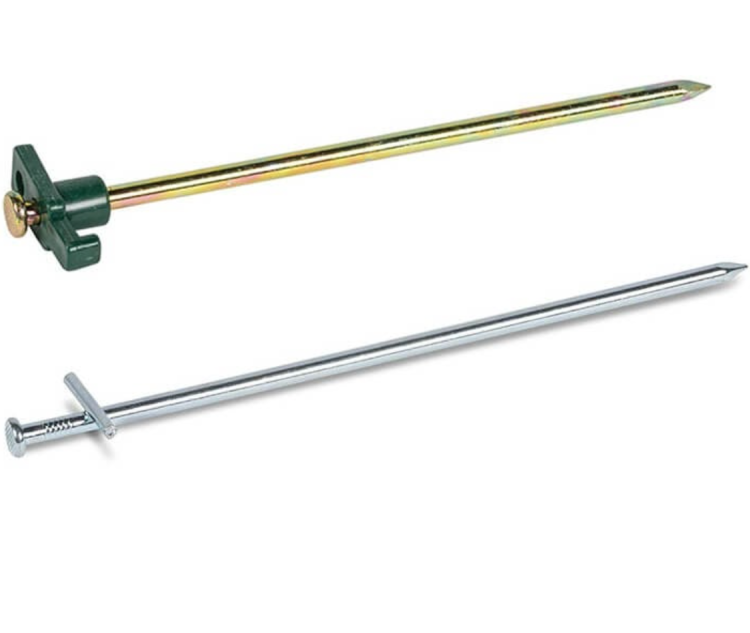 Rock Tent Peg
As the name says, the rock peg is ideal for hard rocky ground due to the pointed tip which you can drive into the ground with your mallet. This type of peg is great for use all around your tent and can be used as part of a pegging system, along with plastic pegs (for your guylines) and ‘V’ pegs for main pegging points.
