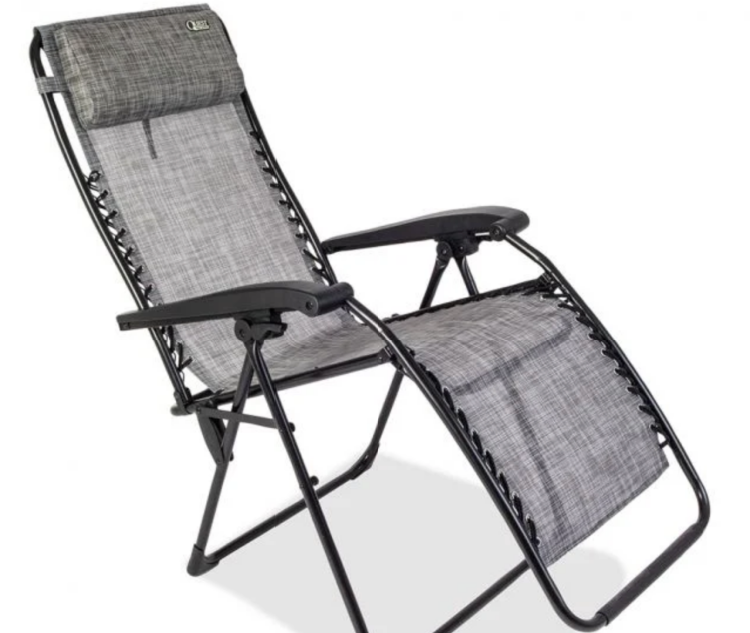 Quest Hampton Relax Reclining Chair
Last but not least, we have the Quest Hampton Relax Reclining Chair. This reclining foldable chair is suitable for any weather, boasting a stylish and luxurious zero gravity design. 
The recliner also features weatherproof Textilene fabric which is denser than other commonly used foldaway chair fabrics, to ensure improved comfort and durability.
This model also features handy additions, such as the ability to be locked in any position ensuring ultimate comfort. The perfect foldaway recliner to relax and enjoy the outdoor surroundings.
Key information:

Durable. 
Portable. 
Flatpack design. 
Stylish design.
Additional features. 
Pillow headrest. 
Easy to store away. 
Easy to transport. 
Weather-resistant. 
Lock in position feature. 
Dimensions: 64 x 70 x 113cm / Seat Height: 48cm / Seat Width: 58cm

Find out more about the Quest Hampton Relax Reclining Chair. 
