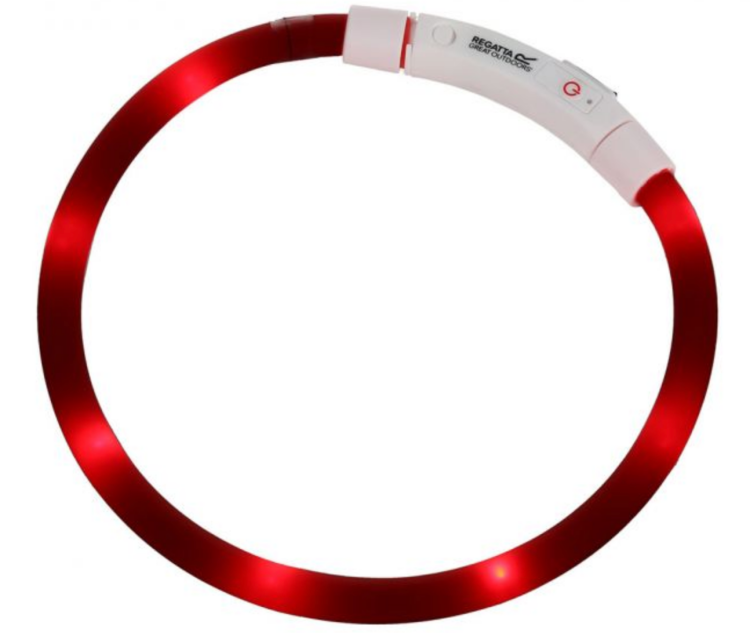 Regatta LED Dog Collar
This LED Dog Collar by Regatta is ultra-lightweight, featuring a hardwearing steel D-ring and quick-release buckle, to ensure that the collar is securely placed at all times.
What’s more, the collar is available in a variety of bright colours – guaranteed to keep your dog safe, even on the darkest of nights. 
