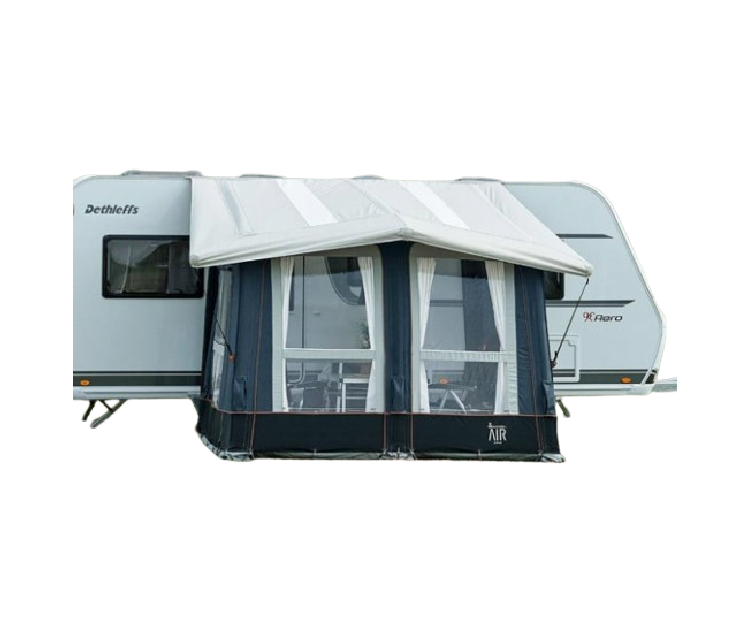 Key features:

A large and luxurious living space with high ceilings offers you maximum room for relaxation on your trip.
The IsaAir system makes excellent use of a single inflation point for simple installation, with modular valves to make it easy to replace without disassembly.
The triple-layered air tubes are airtight, stable, and durable.
This caravan awning design requires no additional poles to make inflation quick and easy.
Breathable Isacryl fabric allows air to circulate to maintain a comfortable interior temperature, whilst large mosquito nets at either end keep the inner area bug-free.

