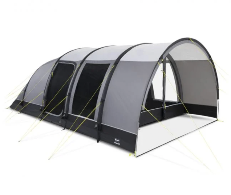 Winning features:

A side door offers flexible access into the tent.
The drop-down doorstep provides flat and easy access into the living area.
Secondary mesh panel on front and side doors for comfortable bug-free ventilation.
Darker sleeping pod material reduces the amount of morning light.

DISCOVER MORE ABOUT THE KAMPA KIELDER 5 AIR TENT
